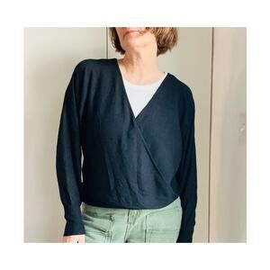 INC Knit Faux Wrap Sweater Black Size Medium Long Sleeve Classic NWOT